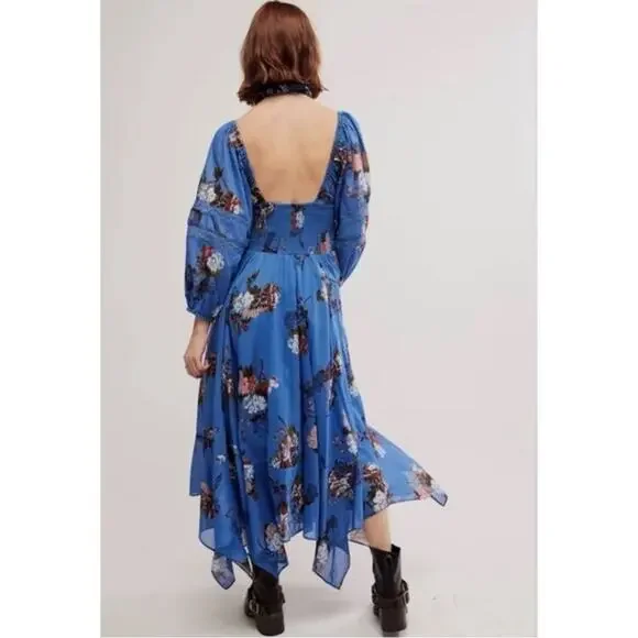 graciela alfano blue dress Free People Short Sleeve Sundrenched Maxi Dress in Blue